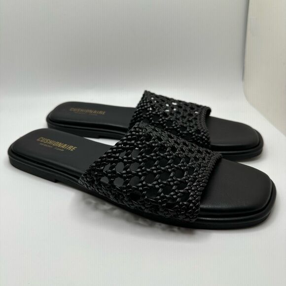 CUSHIONAIRE Women's basket weave slide sandal +Memory Foam 9 WIDE BLACK - Picture 1 of 7